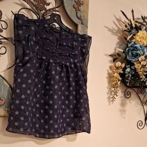 Current Air Blue Sleeveless Ruffled Bib Collar Blouse. Size SMALL